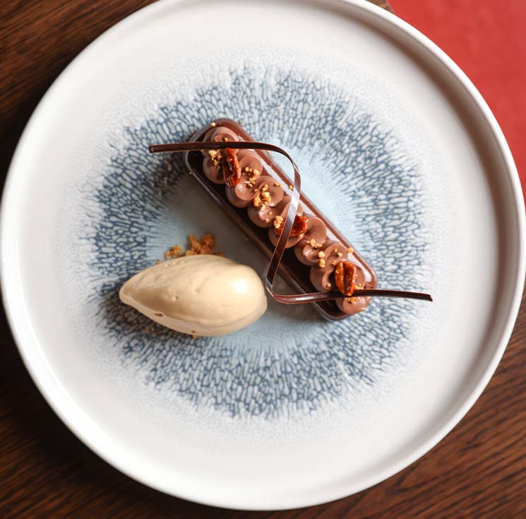 Peanut butter parfait dessert at Oak, fine dining restaurant,, Crazy Bear Stadhampton