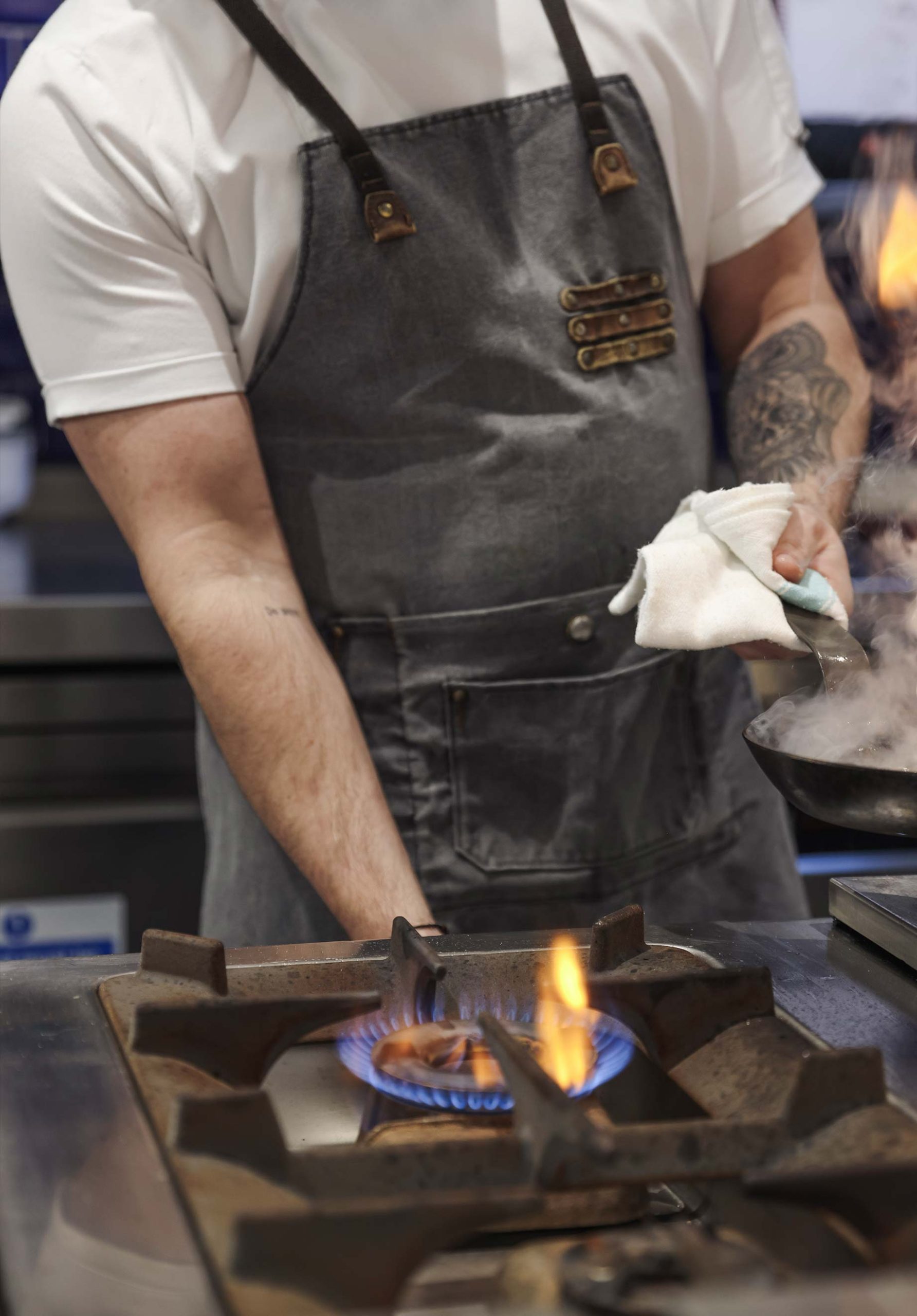 Chef cooking at Oak at Crazy Bear Stadhampton