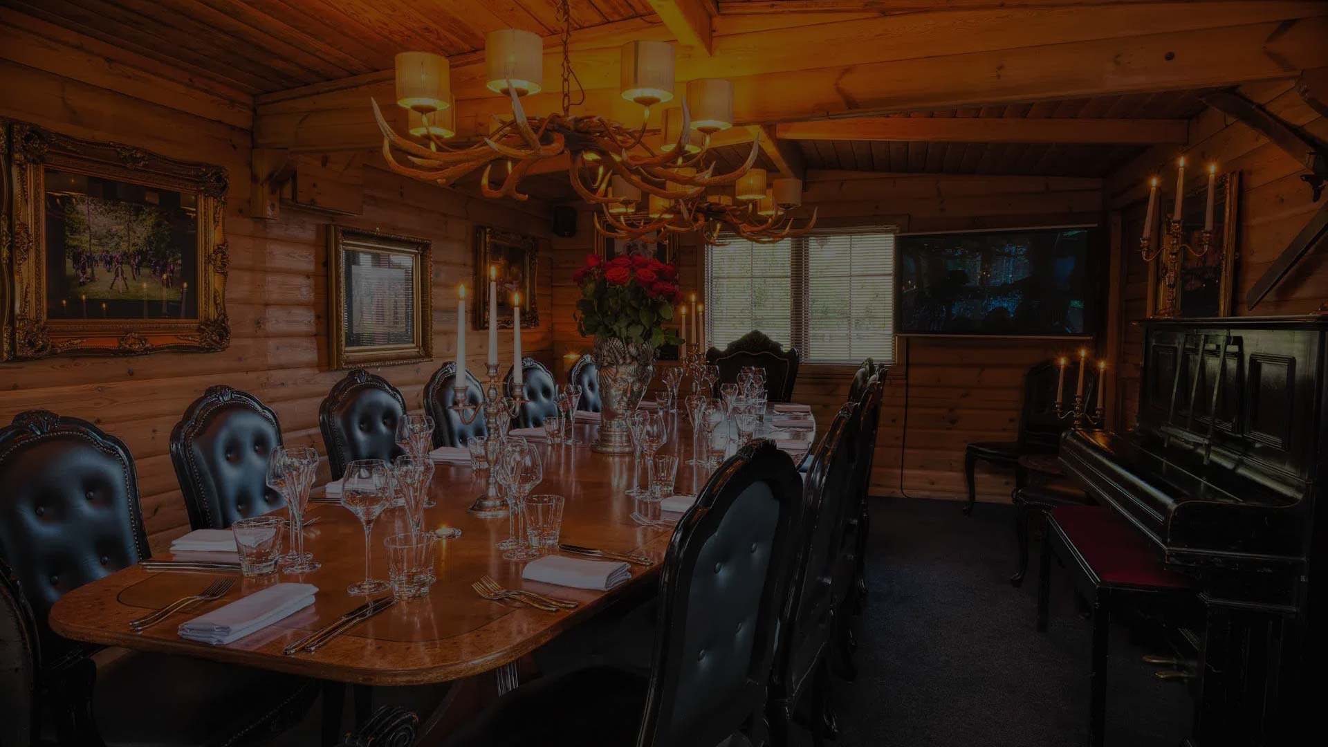 Log Cabin meeting and private dining space at Crazy Bear Stadhampton