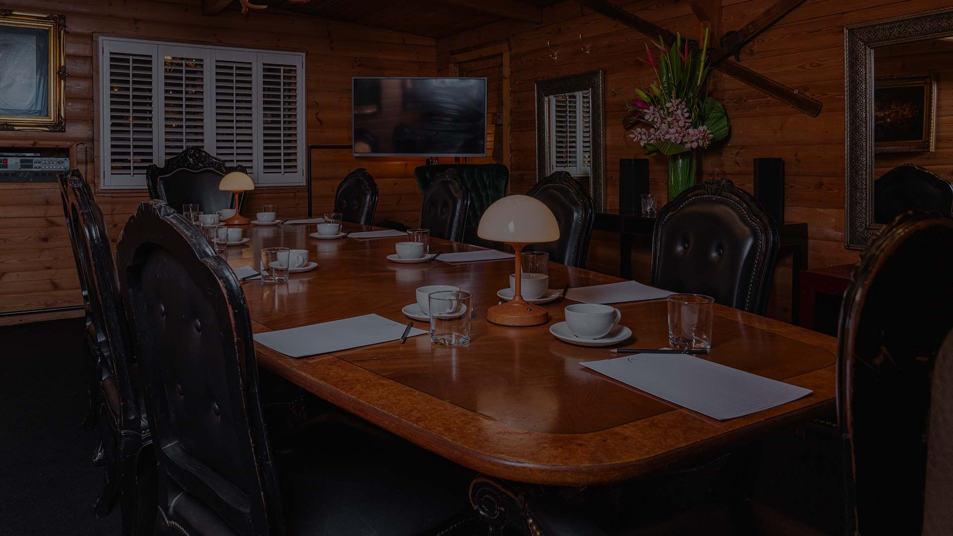 Log Cabin meeting and private dining space at Crazy Bear Stadhampton